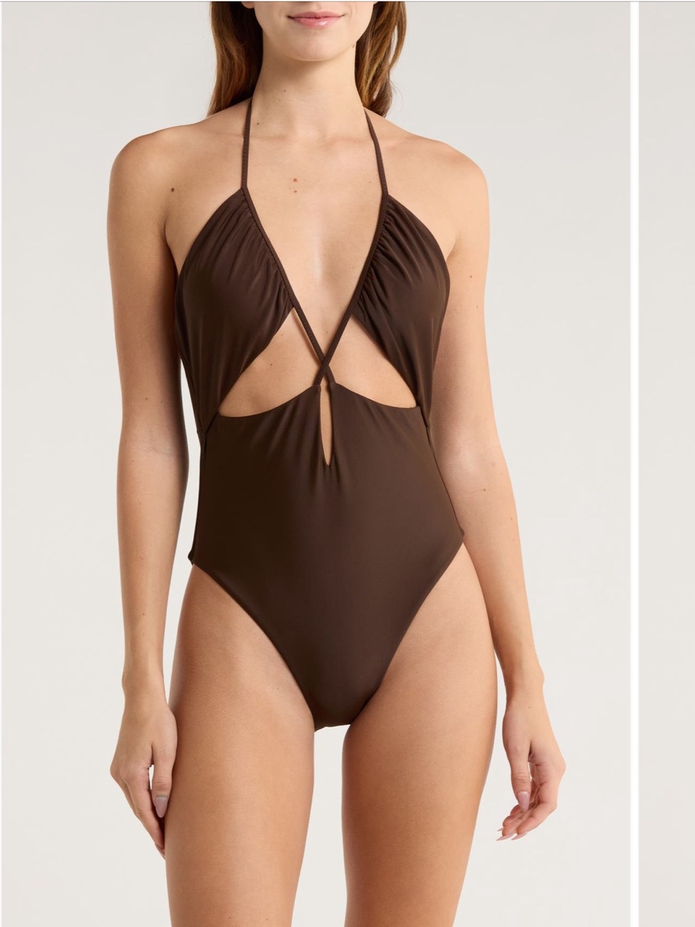 Ramy Brook Nia Halterneck One-Piece Swimsuit Brown Sample Size Small New $228